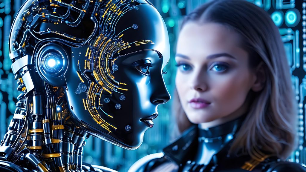 Ein leuchtendes digitales Gehirn symbolisiert die Diskussion über Algorithmen, KI Ethik und Menschenwürde.
